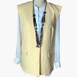 mbyM Butter Cream Collarless Sleeveless Blazer Longline Vest S M